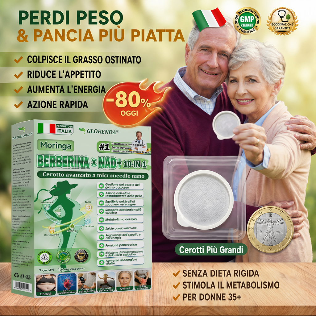 𝐒𝐭𝐨𝐫𝐞 𝐔𝐟𝐟𝐢𝐜𝐢𝐚𝐥𝐞 | 🔥 Più di 10 scatole! Sconto del 30%! Il patch GLORENDA® Moringa · Berberina × NAD+ 10-in-1, testato e sicuro, supporta il peso, la glicemia, la digestione e l'energia con 4-6 patch per risultati duraturi!